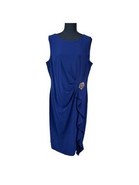 MSK Navy Blue Sleeveless Wrap Style Brooch Cocktail Party Dress Size 16